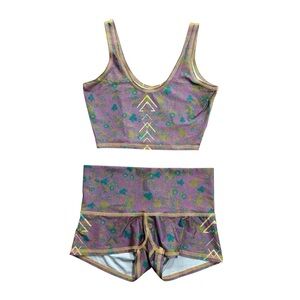 Teeki Yoga Meadow Sun Shorts Lover Tank Set Top Bottom Size Small Floral 2 Piece